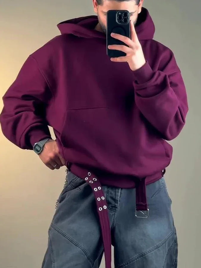Burgundy Oversized Hoodie With Side Belt  Pre2brand