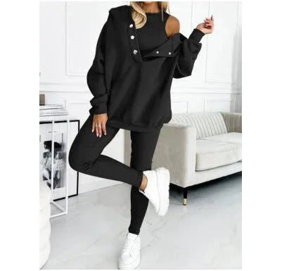Women'S Solid Color Vest Hoodie And Pants Set  Pre2brand