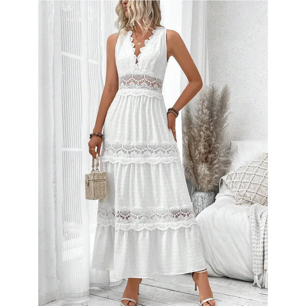 Women'S Lace Stitching V-Neck Sleeveless Dress  Pre2brand