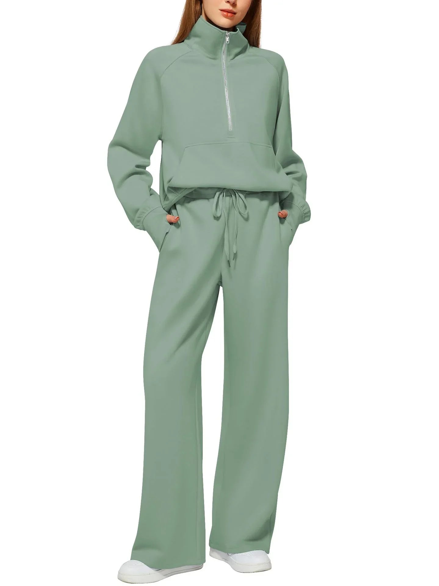 Women's Half-Zip Sweatshirt & Wide-Leg Pants Set  Pre2brand