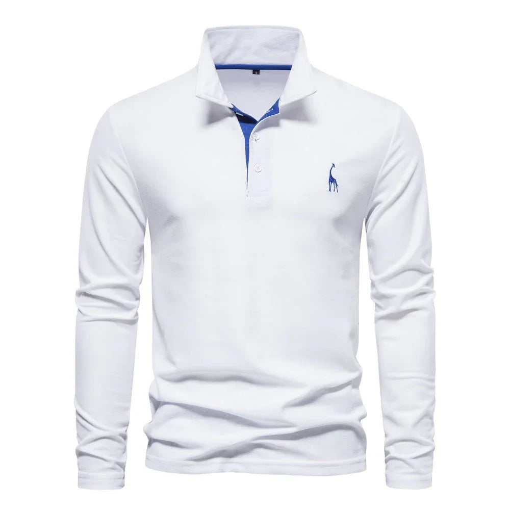 Men'S Fashion Casual Polo Collar Deer Embroidered Long Sleeve  Pre2brand