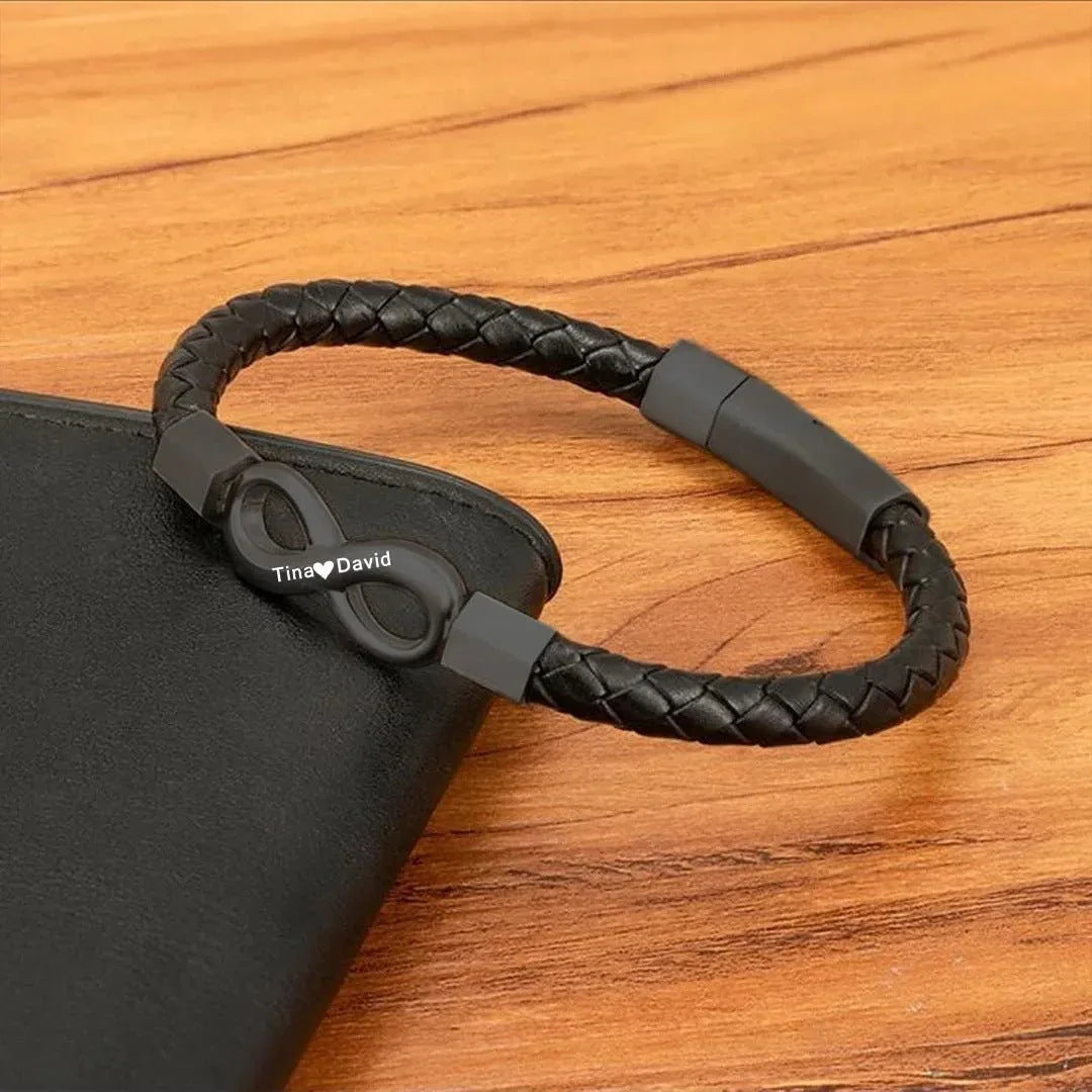 Men's Custom Name Infinity Leather Bracelet  Pre2brand
