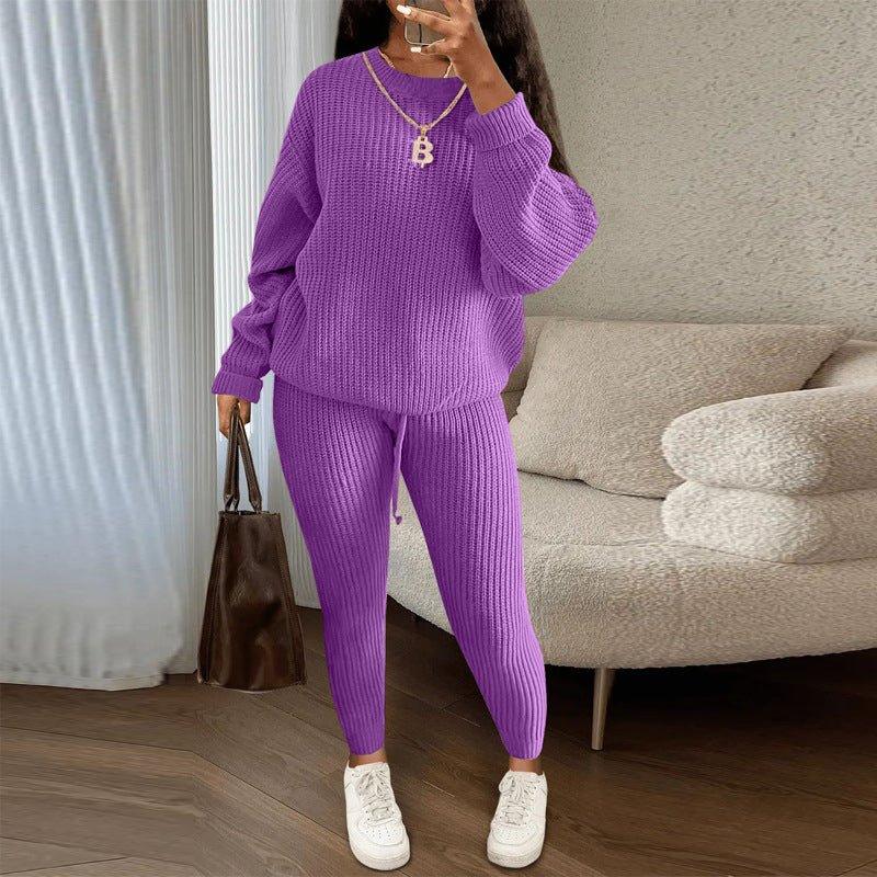 Winter Ribbed Knit Suits Fashion Loose Pullover Sweater Top And Drawstring Pants For Women Trouser Set Clothing  Pre2brand