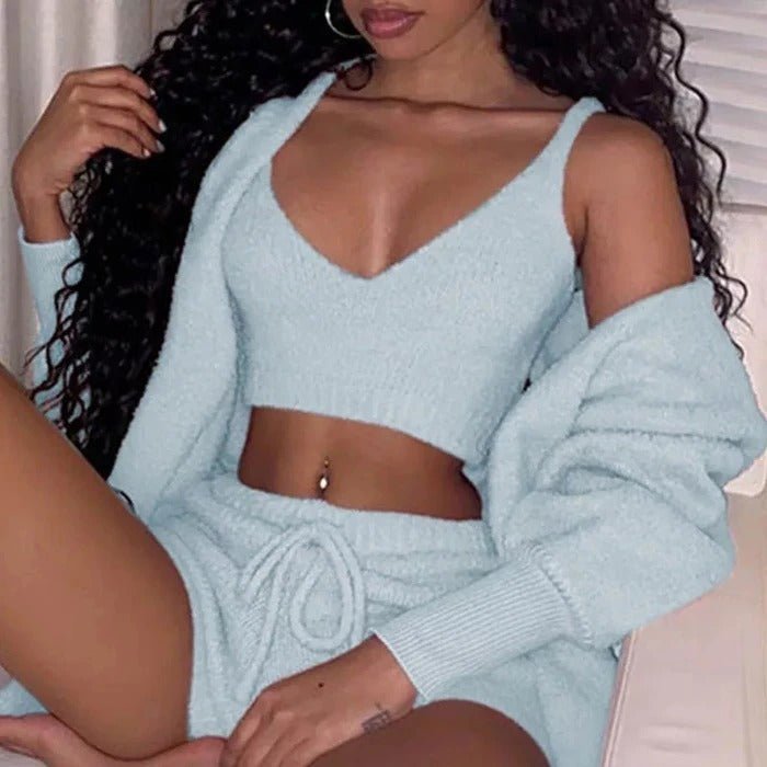 Women's 3-Piece Crop Top & Shorts Pajama Set