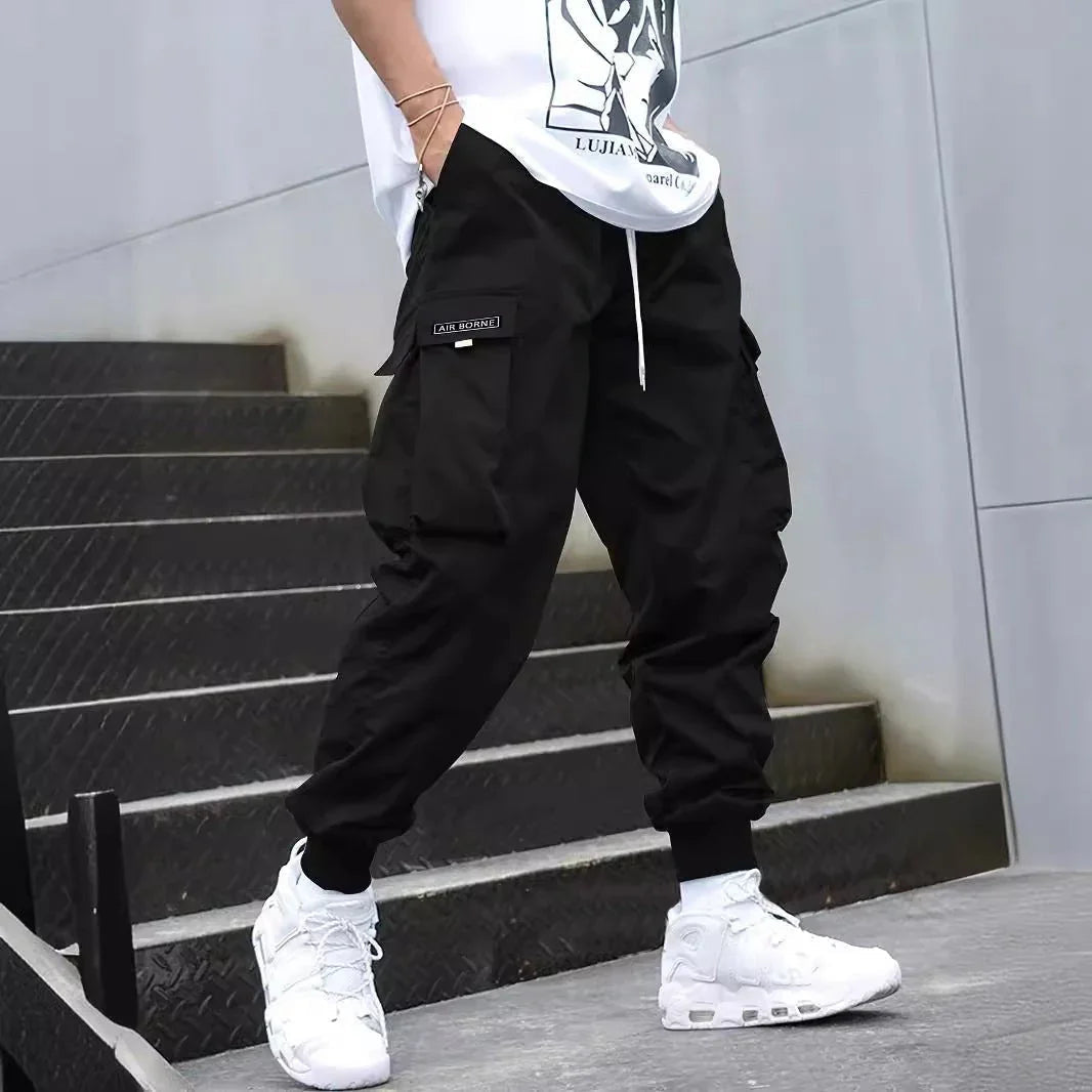 Men’S Multi-Pocket Cargo Pants – Drawstring Streetwear Trousers  Pre2brand