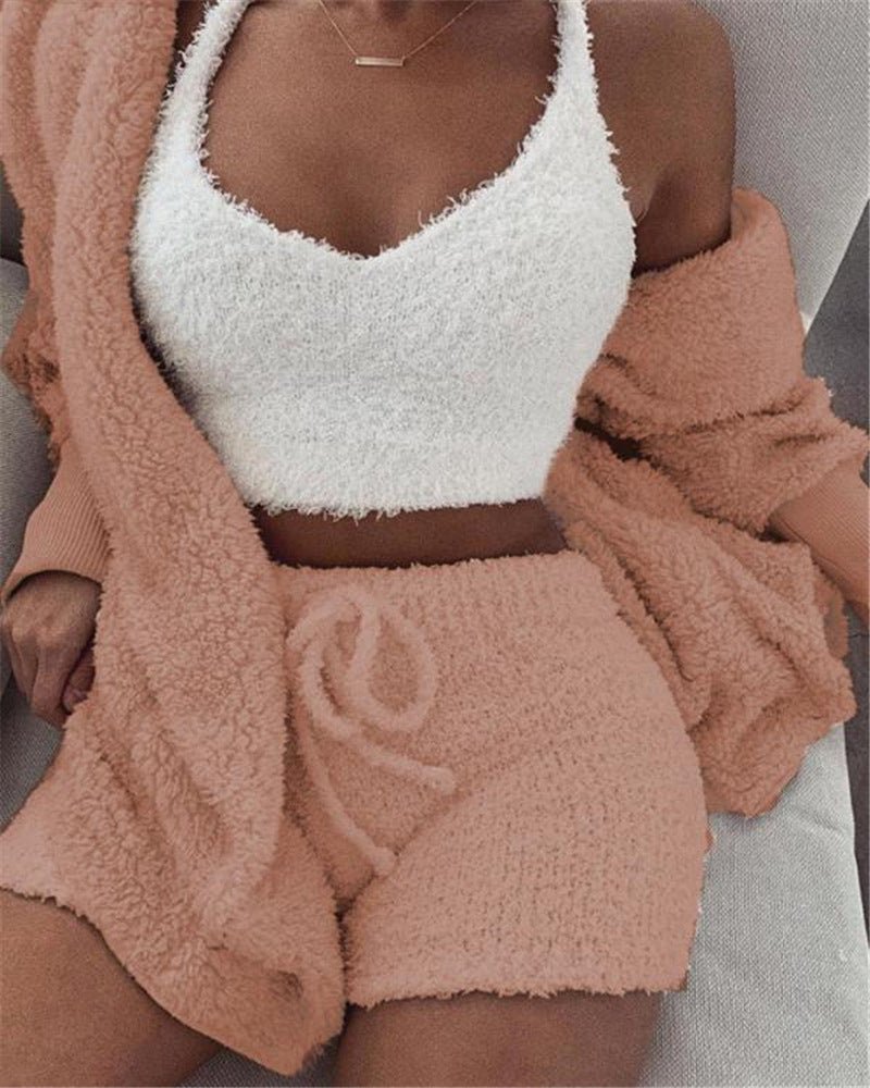 Women's 3-Piece Crop Top & Shorts Pajama Set