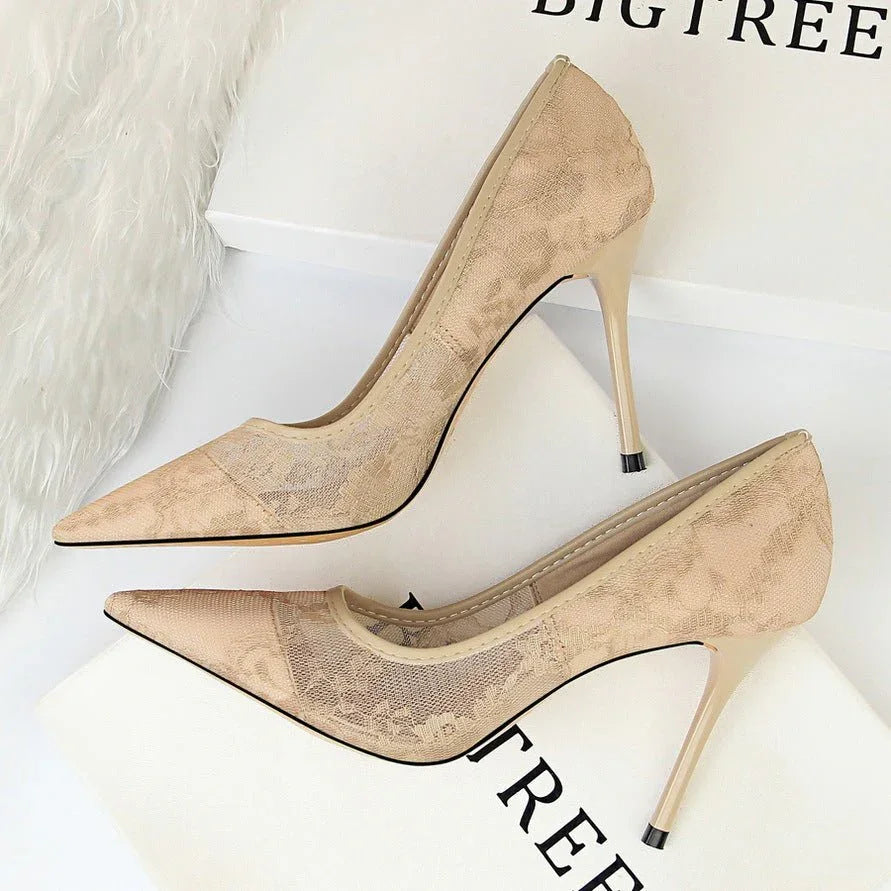 Pointed Toe Mesh Hollow Lace Shoes  Pre2brand