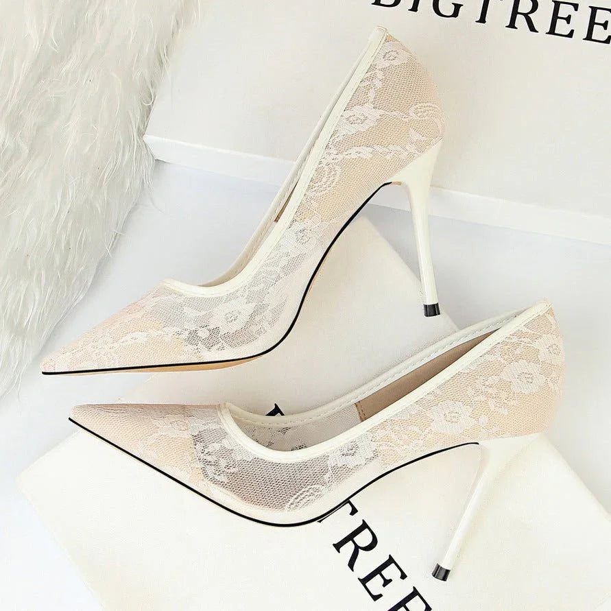 Pointed Toe Mesh Hollow Lace Shoes  Pre2brand