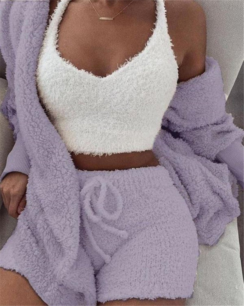 Women's 3-Piece Crop Top & Shorts Pajama Set