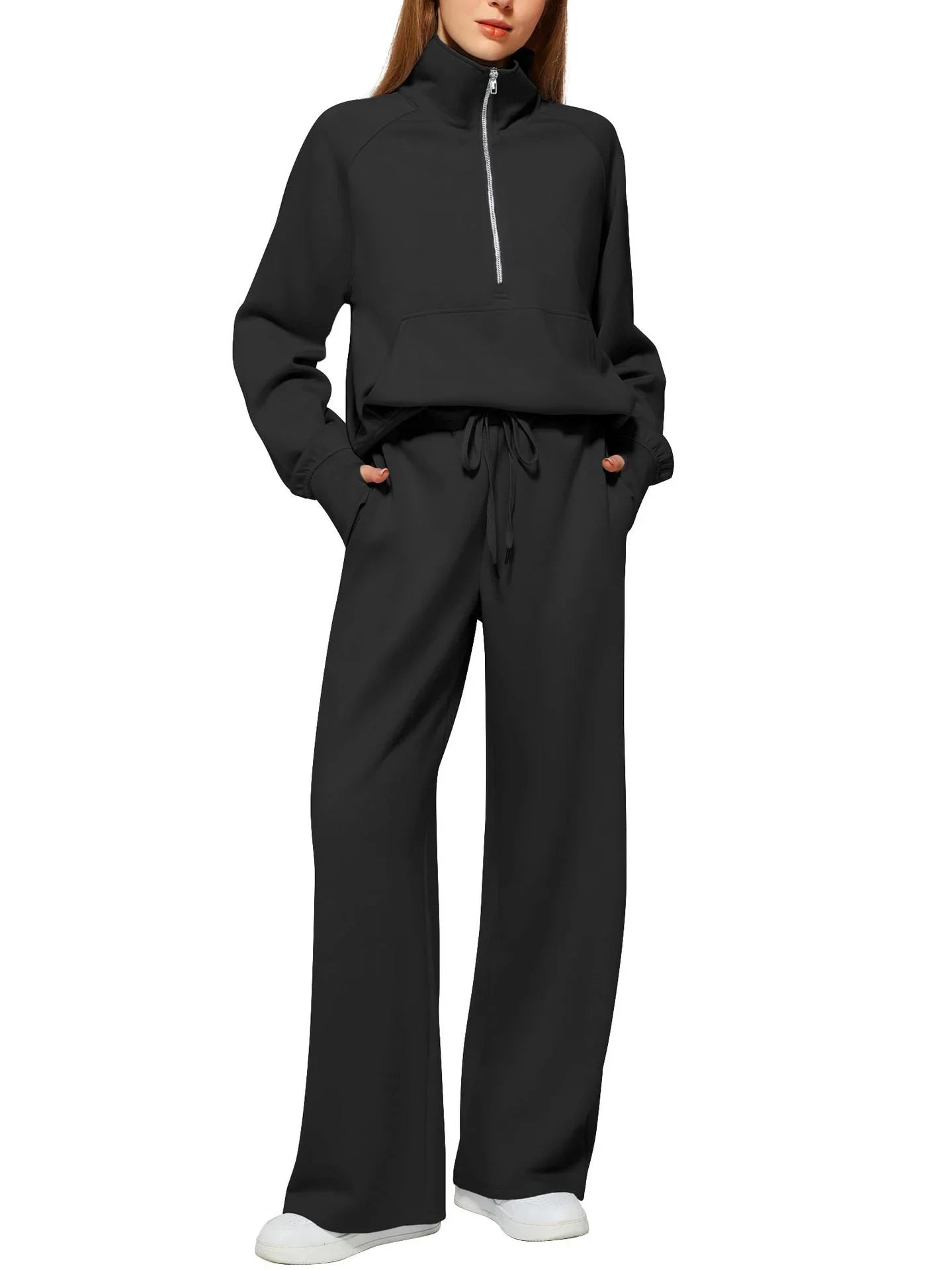 Women's Half-Zip Sweatshirt & Wide-Leg Pants Set  Pre2brand