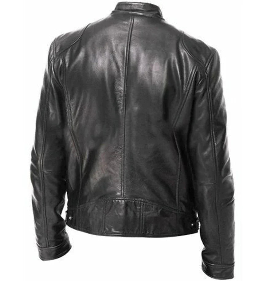 Gentleman'S Warm Zipper Cardigan Pocket Decorated Pu Leather Coat  Pre2brand