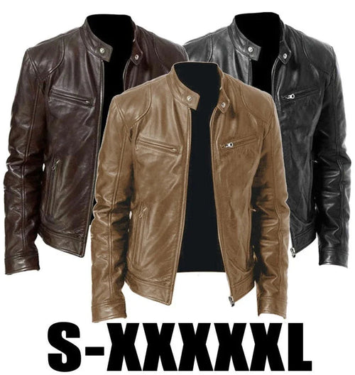 Gentleman'S Warm Zipper Cardigan Pocket Decorated Pu Leather Coat  Pre2brand