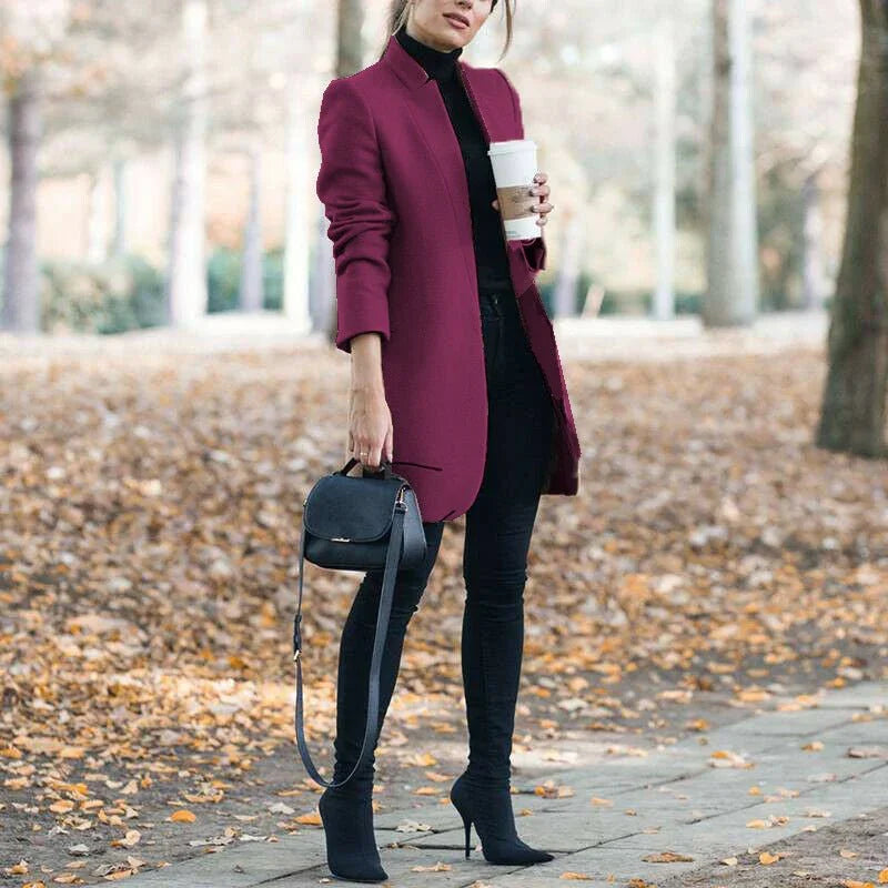 Women's Stand-Up Collar Wool Blazer  Pre2brand
