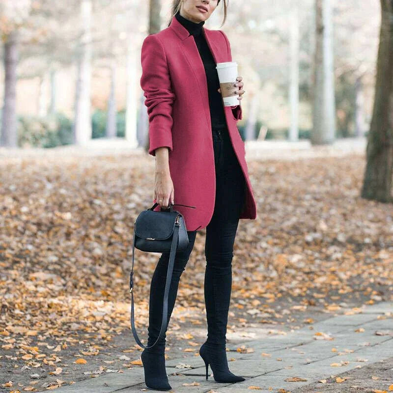 Women's Stand-Up Collar Wool Blazer  Pre2brand
