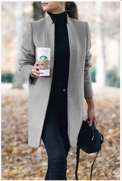 Women's Stand-Up Collar Wool Blazer  Pre2brand