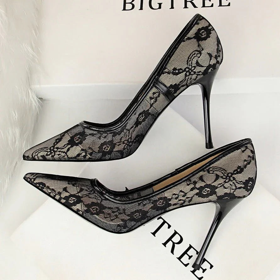 Pointed Toe Mesh Hollow Lace Shoes  Pre2brand