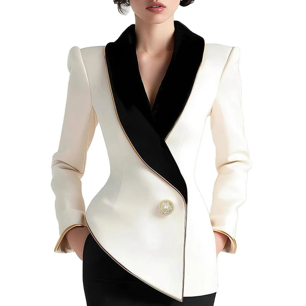 Fashion Irregular Women'S Golden Edge Pearl Button Long Sleeve Coat  Pre2brand