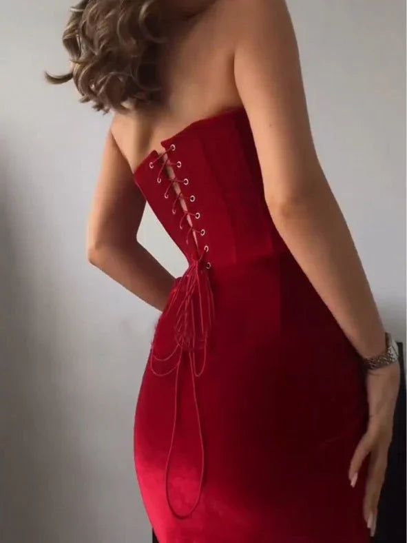 Red Velvet Tube Top Twist Dress  Pre2brand