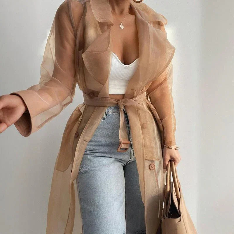 Women's Sheer Cardigan With Belt  Pre2brand