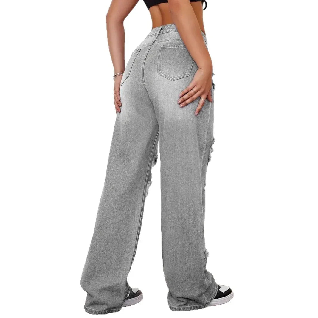 Women's Washed Ripped Straight Jeans  Pre2brand