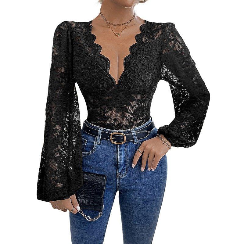 Women's V-Neck Lace Long Sleeve Jumpsuit  Pre2brand