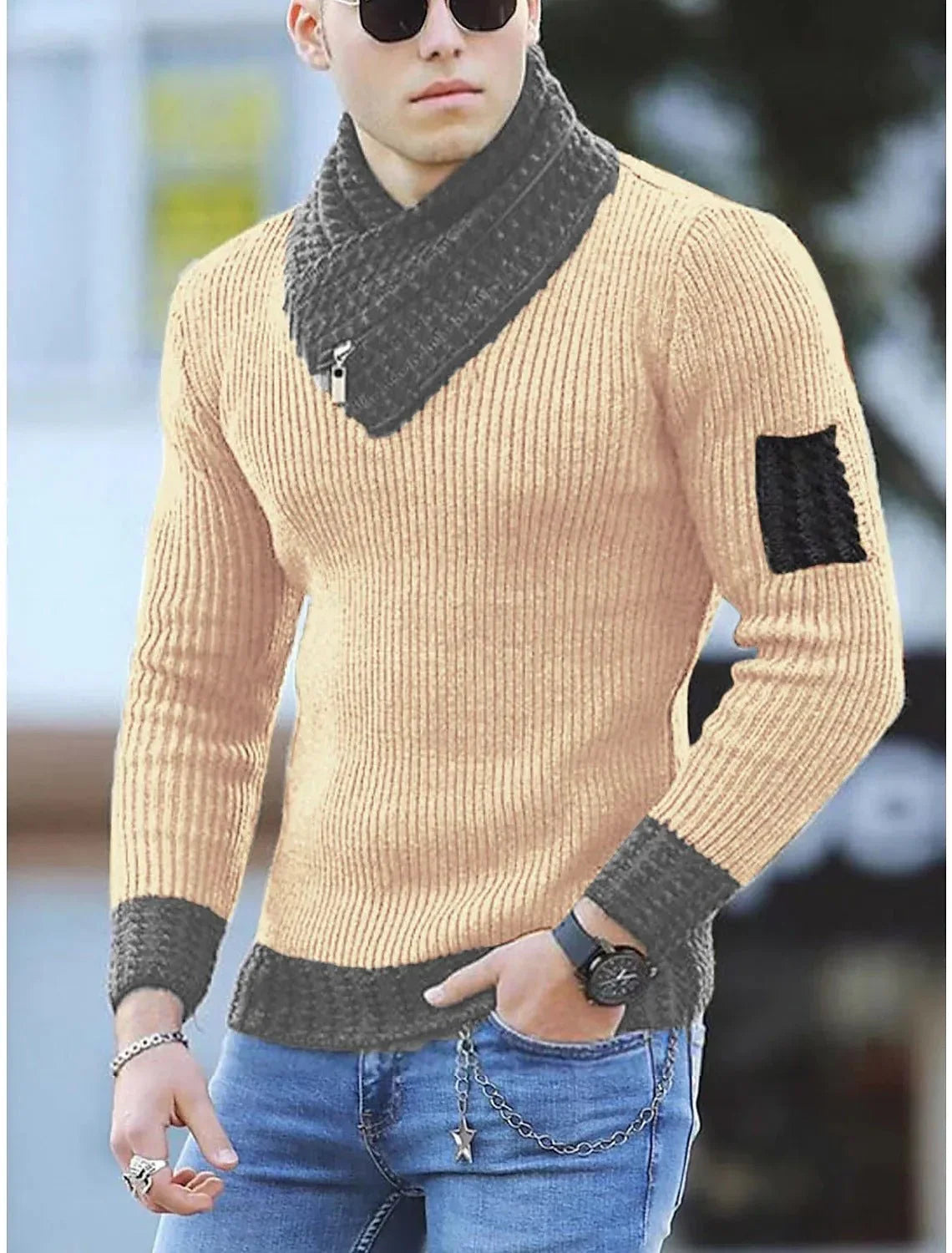 Independent Station Casual Slim Knit Pullover Long-Sleeved Scarf Collar Sweater Men'S  Pre2brand