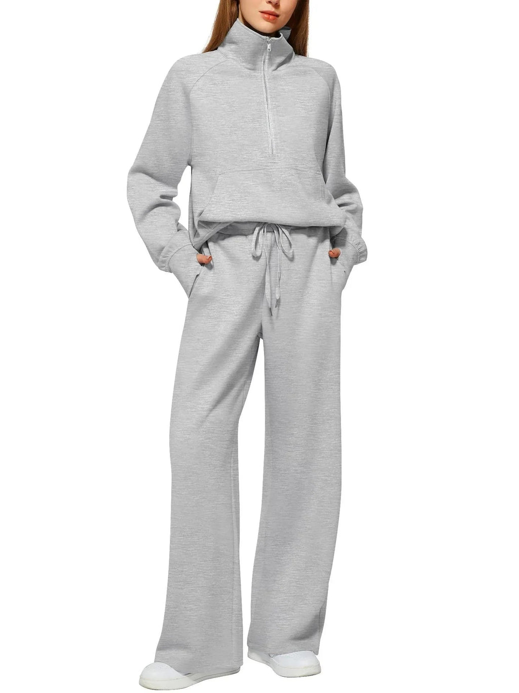 Women's Half-Zip Sweatshirt & Wide-Leg Pants Set  Pre2brand