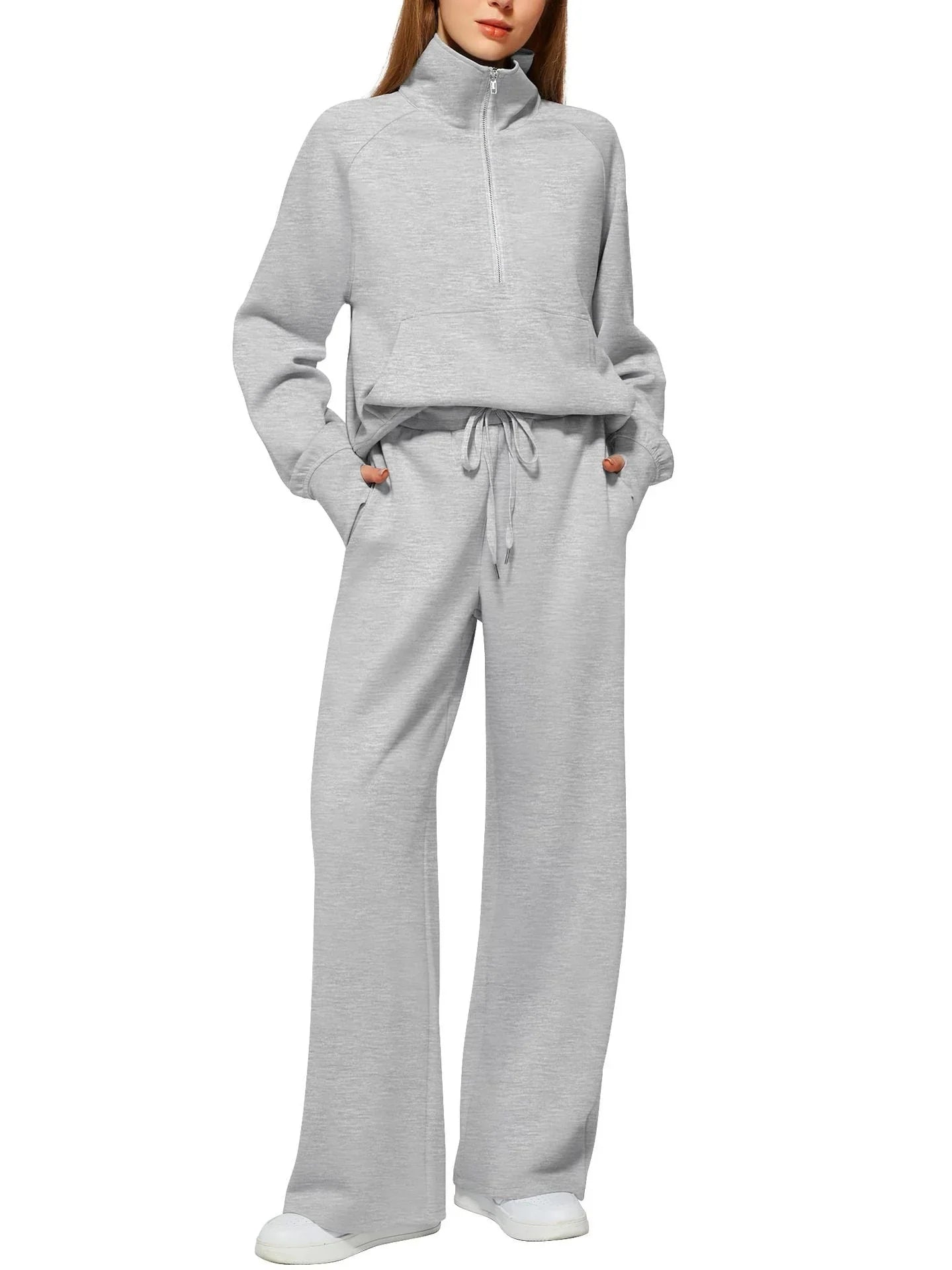 Women's Half-Zip Sweatshirt & Wide-Leg Pants Set  Pre2brand