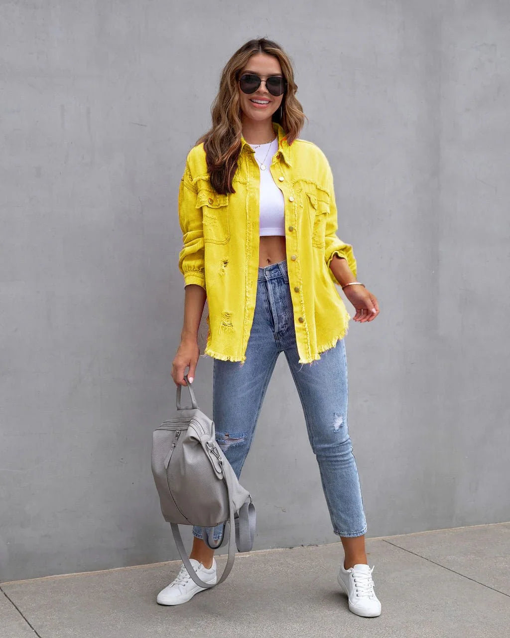 Fashion Ripped Shirt Jacket Female Autumn And Spring Casual Tops Womens Clothing  Pre2brand
