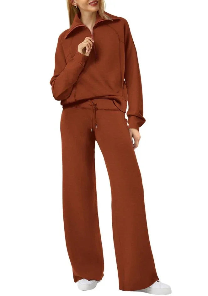 Women's Half-Zip Sweatshirt & Wide-Leg Pants Set  Pre2brand