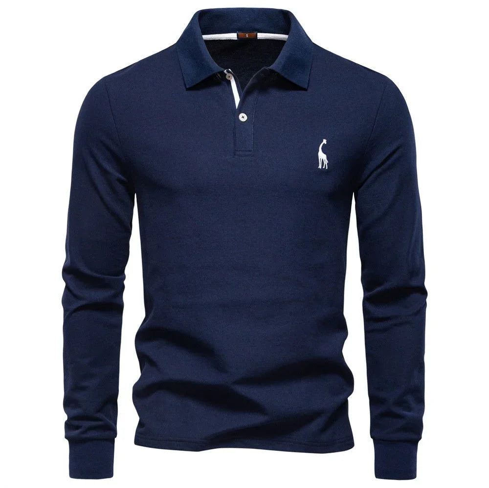 Men'S Fashion Casual Polo Collar Deer Embroidered Long Sleeve  Pre2brand