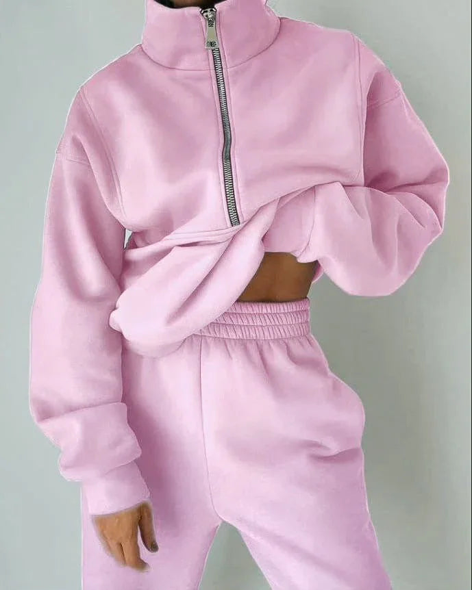 Women'S Fashion Fleece Solid Color Sports Casual Suit  Pre2brand