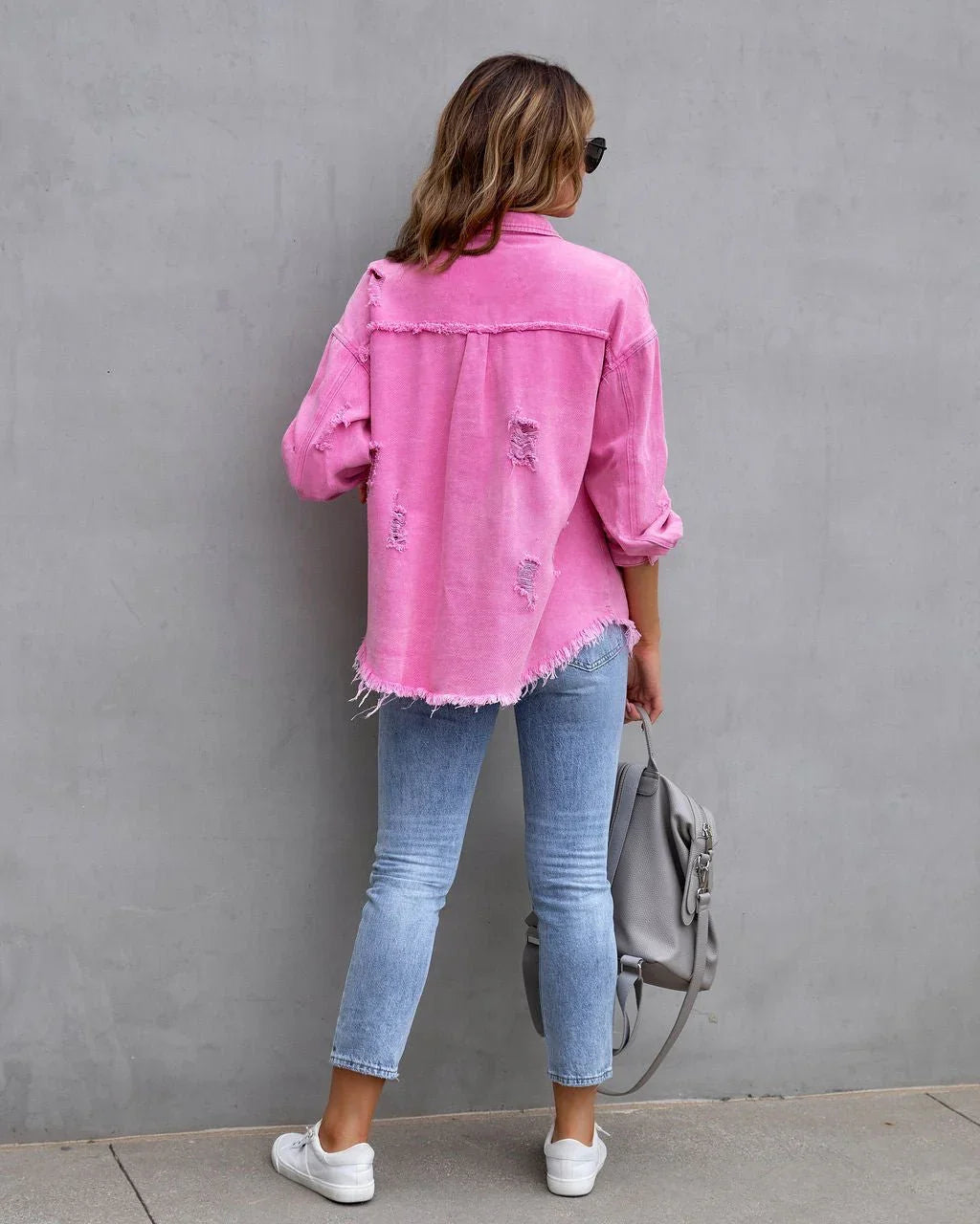 Fashion Ripped Shirt Jacket Female Autumn And Spring Casual Tops Womens Clothing  Pre2brand