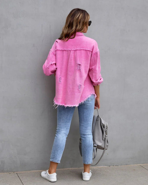 Fashion Ripped Shirt Jacket Female Autumn And Spring Casual Tops Womens Clothing  Pre2brand