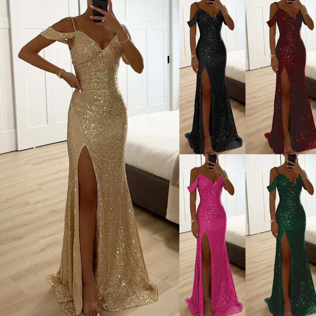 Women'S Casual European And American Sequined Suspender Split Dress  Pre2brand