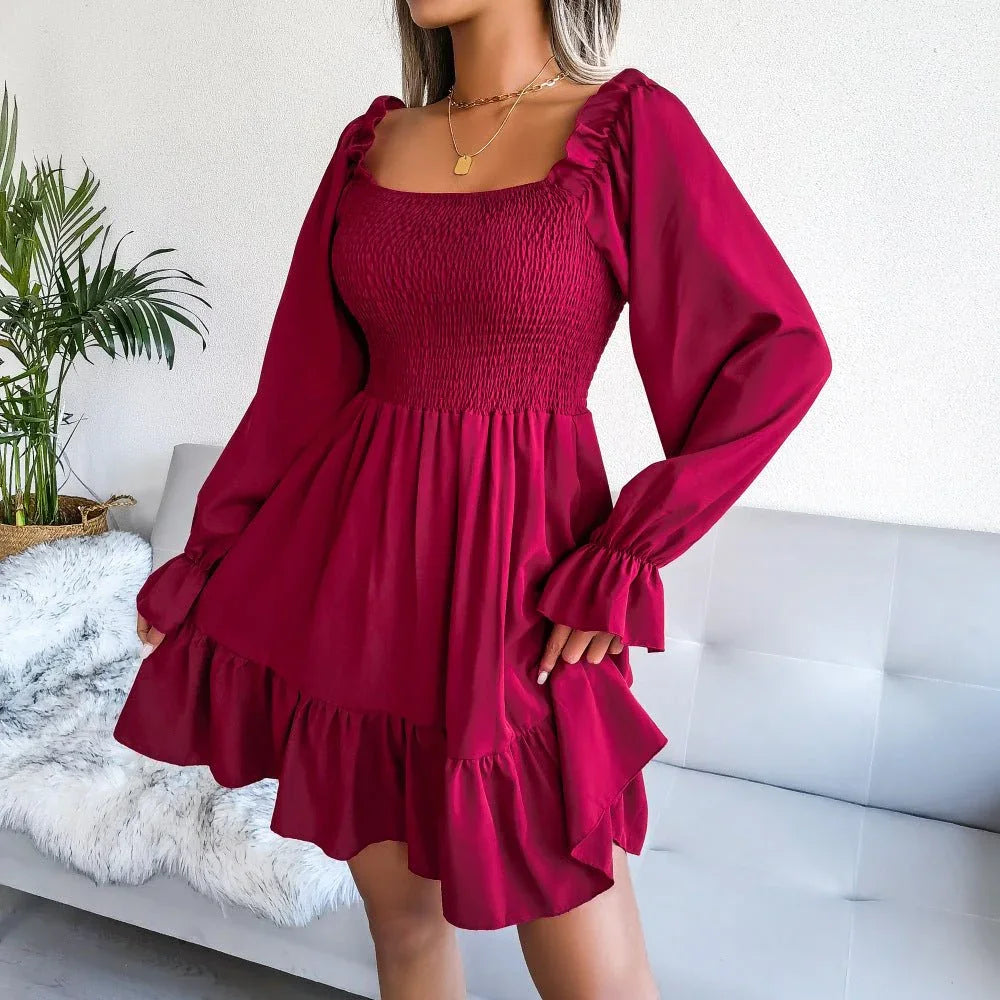Women's Square Neck Ruffle Swing Dress  Pre2brand