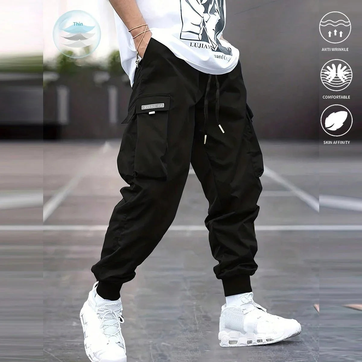 Men’S Multi-Pocket Cargo Pants – Drawstring Streetwear Trousers  Pre2brand
