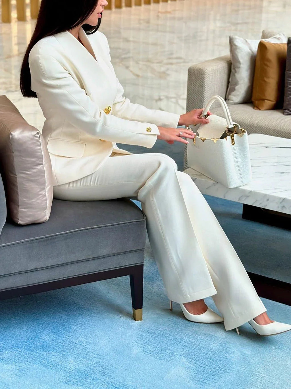 Solid Color Single-Breasted Blazer & High-Waisted Pants Set  Pre2brand