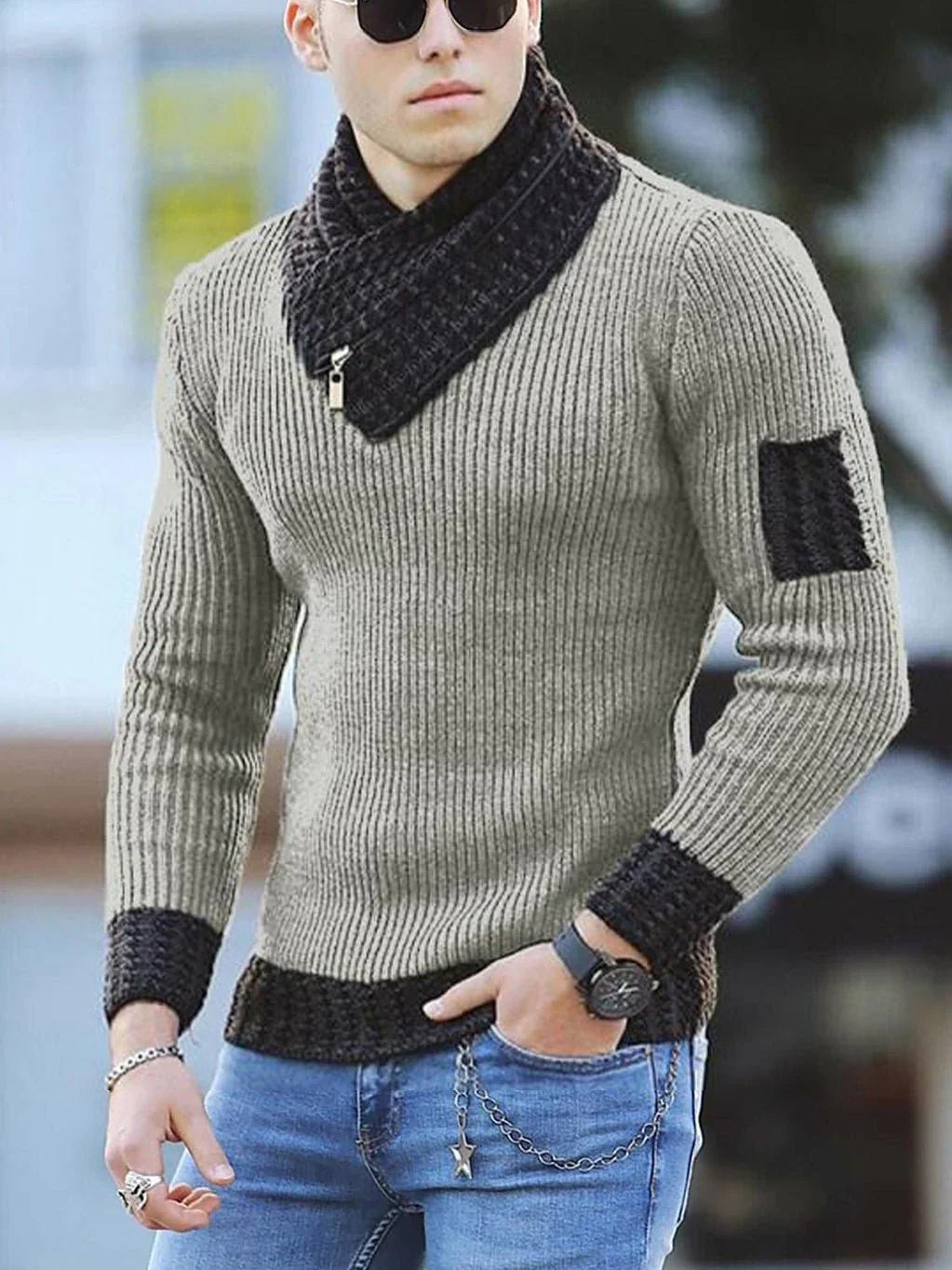 Independent Station Casual Slim Knit Pullover Long-Sleeved Scarf Collar Sweater Men'S  Pre2brand