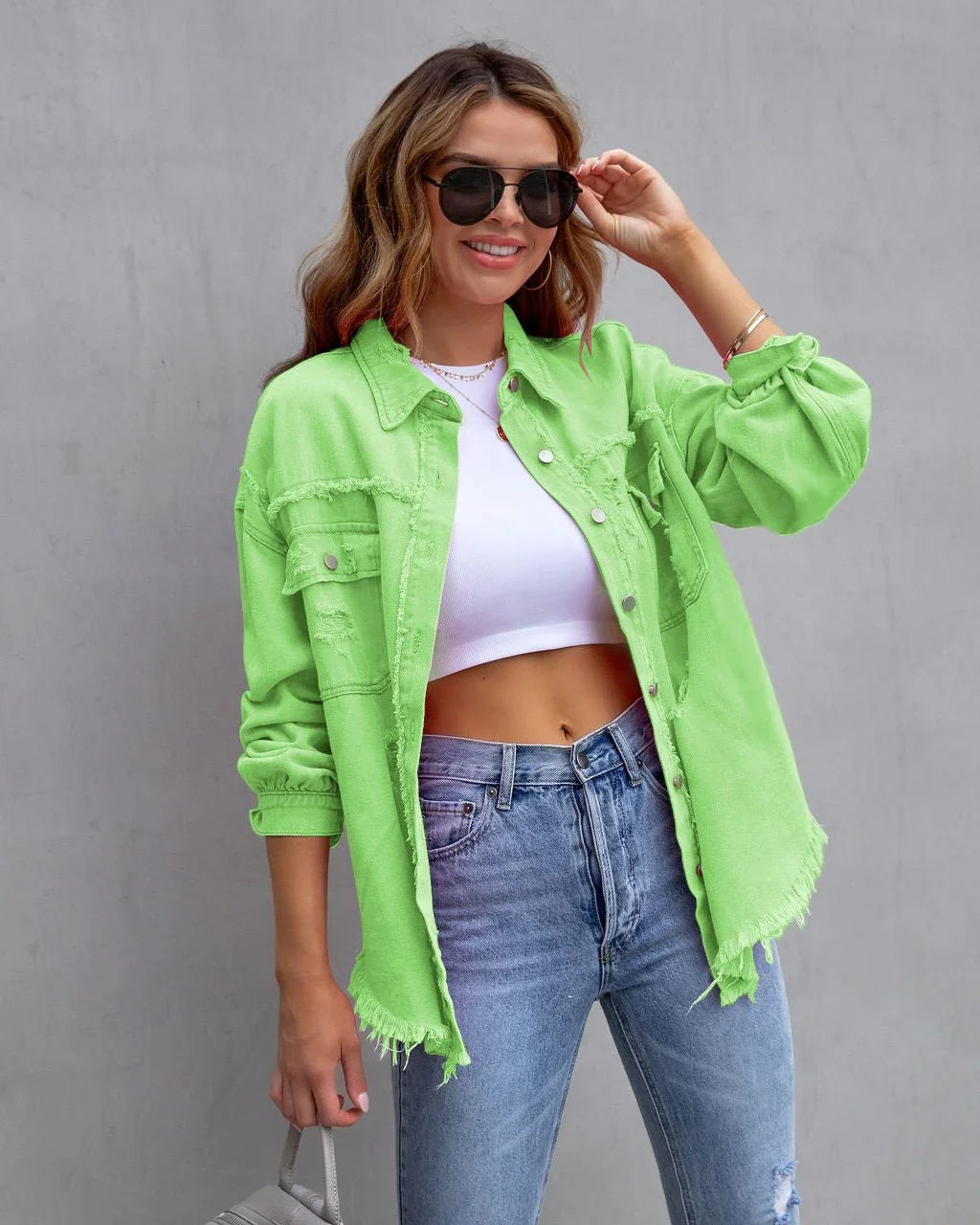 Fashion Ripped Shirt Jacket Female Autumn And Spring Casual Tops Womens Clothing  Pre2brand