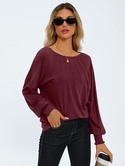 Women's Round Neck Pleated Long Sleeve Top  Pre2brand