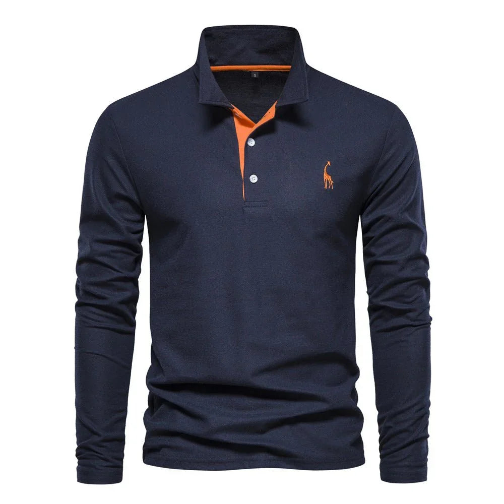 Men'S Fashion Casual Polo Collar Deer Embroidered Long Sleeve  Pre2brand