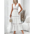 Women'S Lace Stitching V-Neck Sleeveless Dress  Pre2brand