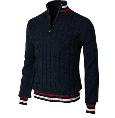 Spring And Autumn New Color Blocked High Necked Knitted Shirt  Pre2brand