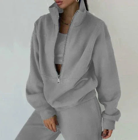 Women'S Fashion Fleece Solid Color Sports Casual Suit  Pre2brand