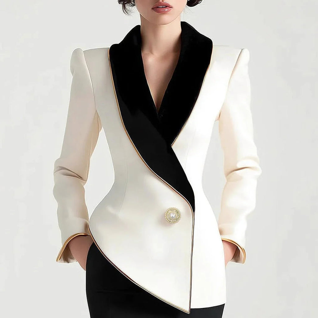 Fashion Irregular Women'S Golden Edge Pearl Button Long Sleeve Coat  Pre2brand