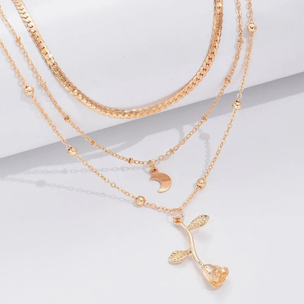 Women's Bohemian Moon & Rose Flower Choker Necklace  Pre2brand
