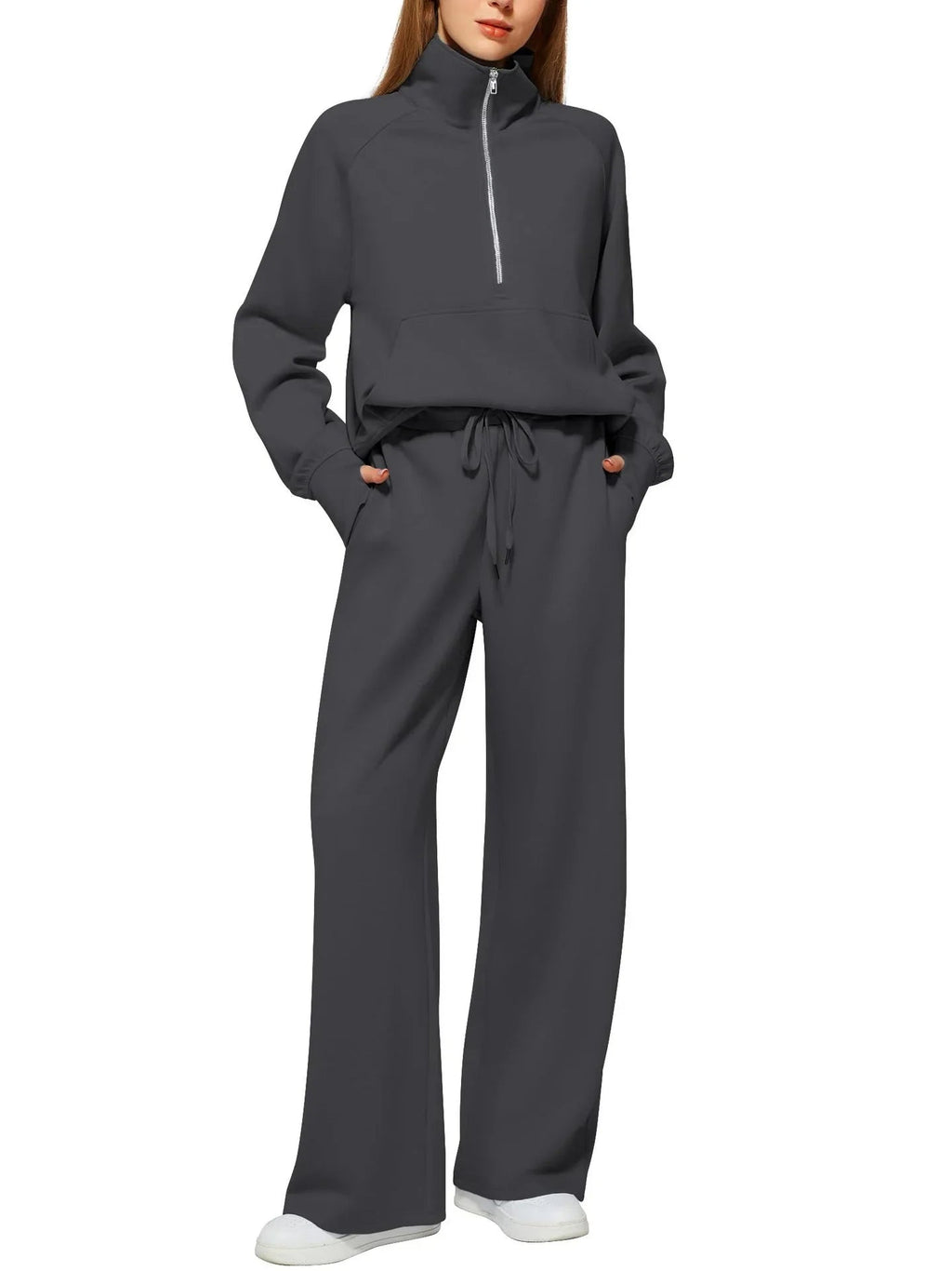 Women's Half-Zip Sweatshirt & Wide-Leg Pants Set  Pre2brand