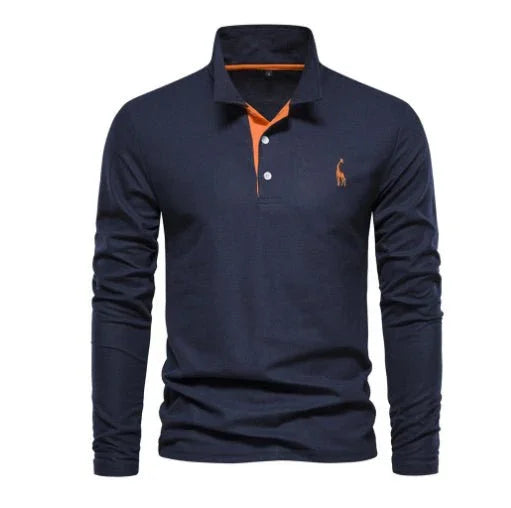 Men'S Fashion Casual Polo Collar Deer Embroidered Long Sleeve  Pre2brand