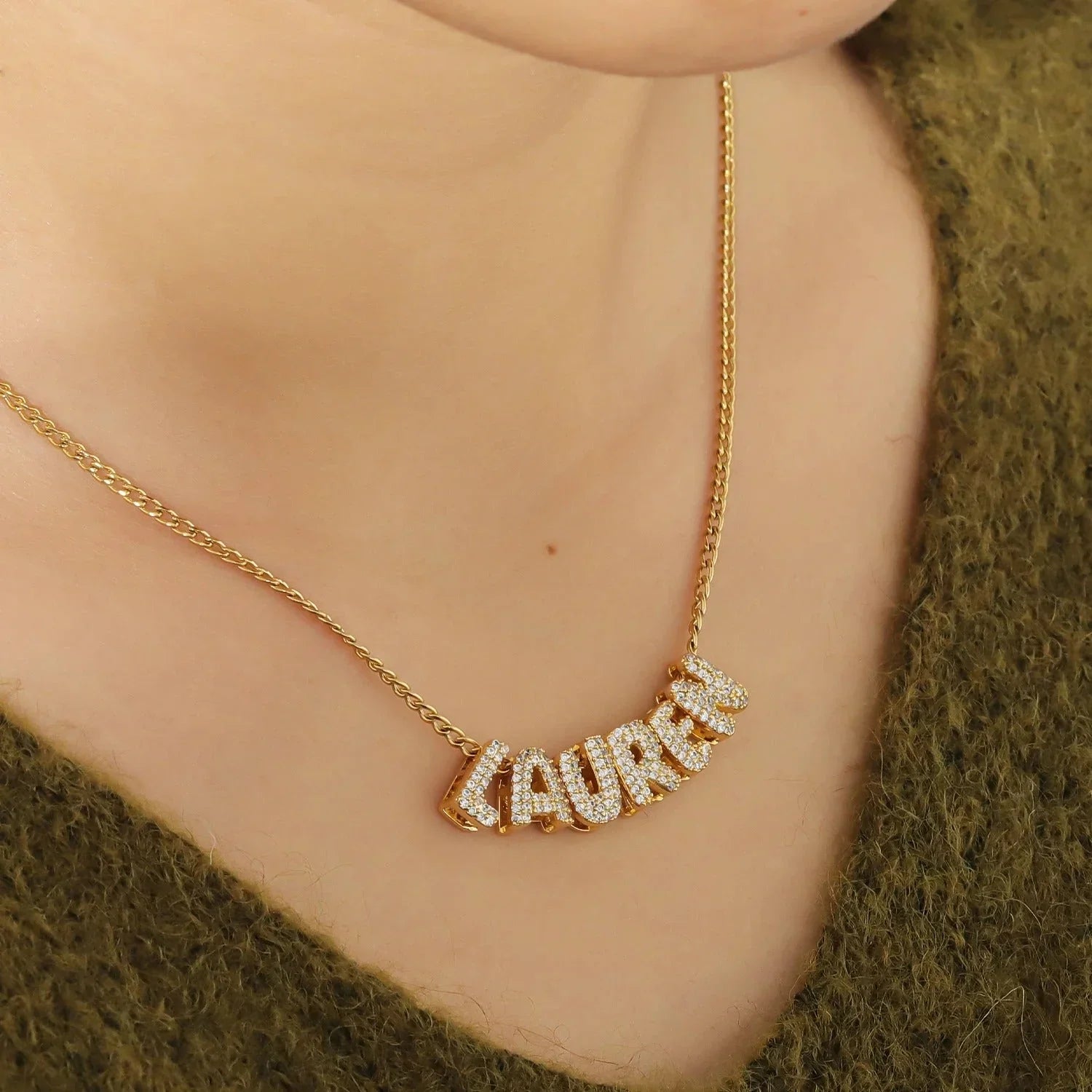 Women's 3D Crystal Bubble Name Pendant Necklace  Pre2brand